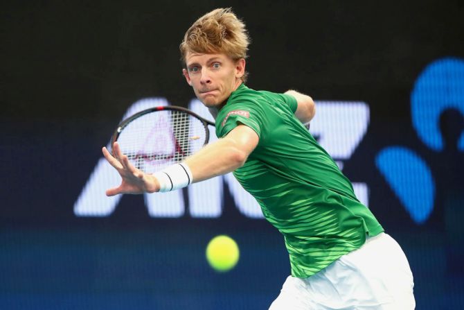 South Africa's Kevin Anderson plays a return against Chile's Cristian Garin during day four of the 2020 ATP Cup Group Stage at Pat Rafter Arena in Brisbane on Monday