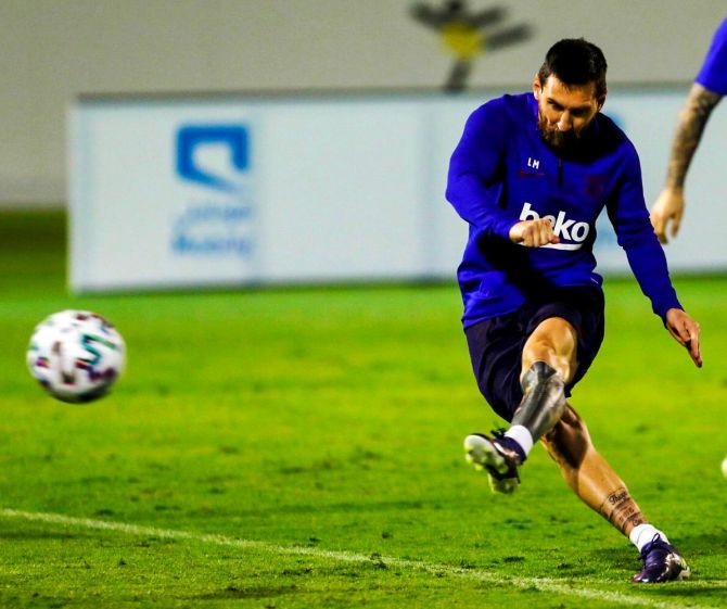 Lionel Messi at a training session in Riyadh, Saudi Arabia, on Wednesday, the eve of their Spanish Super Cup match against Atletico Madrid.