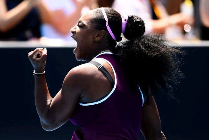 USA's Serena Williams celebrates after winning a point during her quarter-final match against Germany's Laura Siegemund during day five of the 2020 Women's ASB Classic at ASB Tennis Centre in Auckland, New Zealand on Friday