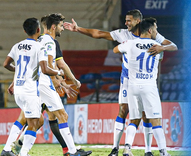 Aridane Santana celebrates scoring for Odisha FC