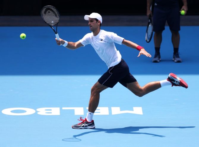 Serbia's Novak Djokovic at a training session on Saturday