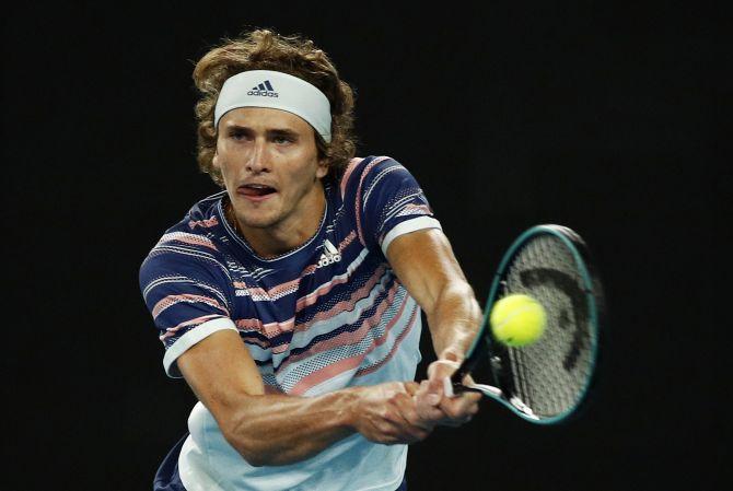 Germany's Alexander Zverev in action during his first round match against Italy's Marco Cecchinato at the Australian Open at Melbourne Park in Melbourne on Tuesday