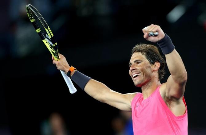 Spain's Rafael Nadal celebrates winning his second round match against Argentina's Federico Delbonis