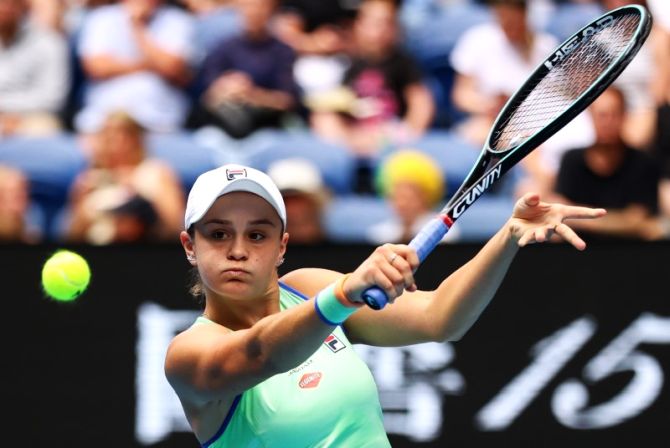 Australia's Ashleigh Barty in action during the match against Kazakhstan's Elena Rybakina