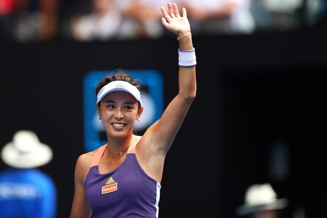 China's Wang Qiang celebrates on defeating Serena Williams in the 3rd round of the Australian Open in Melbourne on Friday