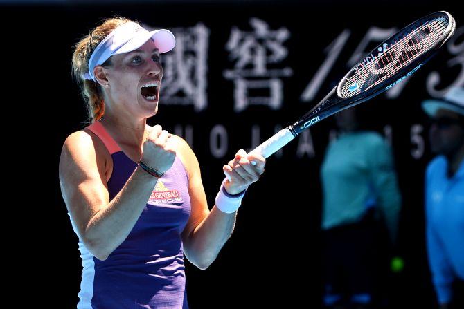 Germany's Angelique Kerber celebrates winning her third round match against Italy's Camila Giorgi