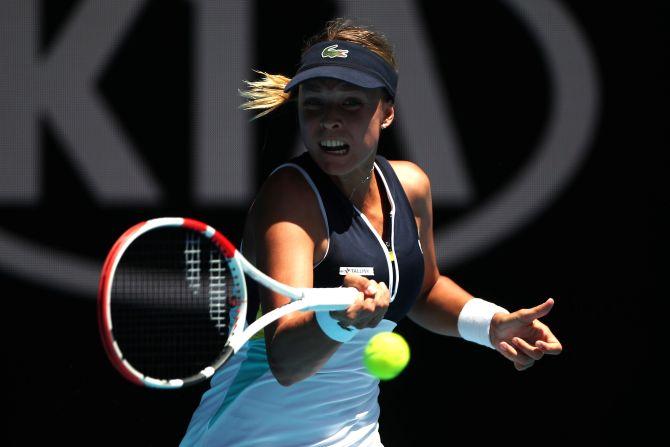 Estonia's Anett Kontaveit in action during her third round match against Switzerland's Belinda Bencic 