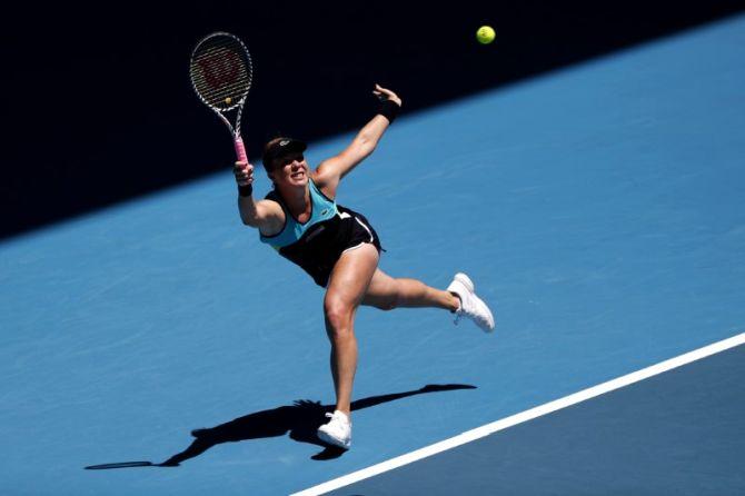 Russia’s Anastasia Pavlyuchenkova in action during her victory against World No 2 Czech Republic’s Karolina Pliskova in their 3rd round match