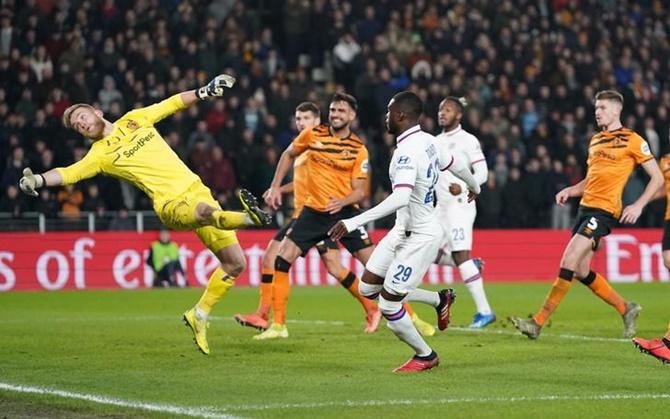 Fikayo Tomori scores Chelsea's second goal.