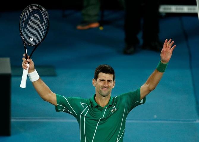 Serbia's Novak Djokovic celebrates defeating Canada's Milos Raonic in the quarter-finals of the Australian Open, in Melbourne, on Tuesday. 