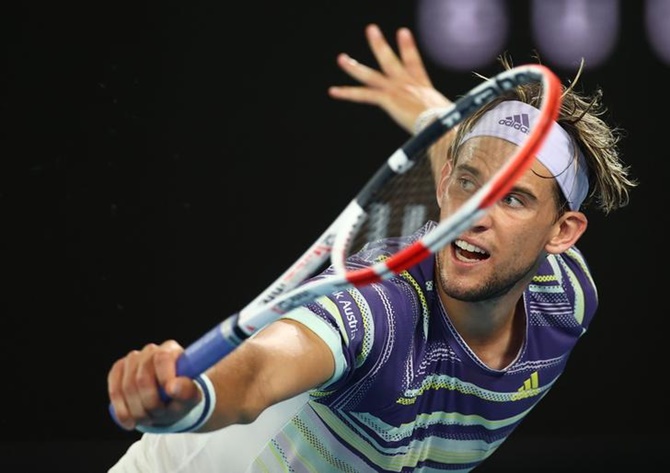 Austria's Dominic Thiem in action during his quarter-final against Spain's Rafael Nadal at the Australain Open