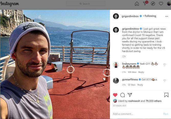 Grigor Dimitrov's Instagram post