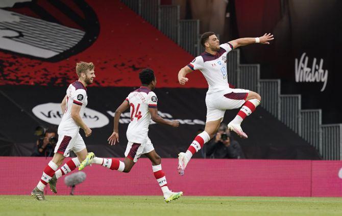 Southampton's Che Adams celebrates scoring their second goal against Bournemouth