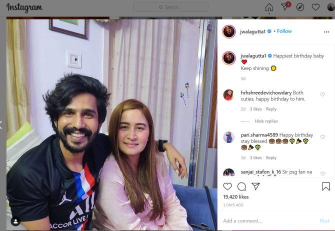 Vishnu Vishal and Jwala Gutta on his birthday