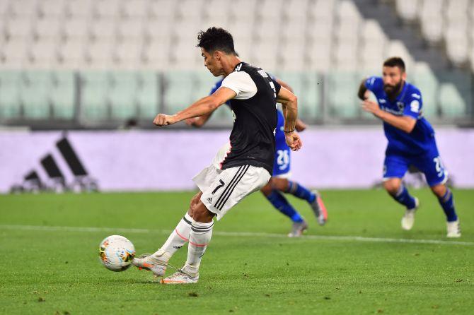 Juventus' Cristiano Ronaldo misses a penalty against Sampdoria at Allianz Stadium in Turin, Italy, on Sunday 