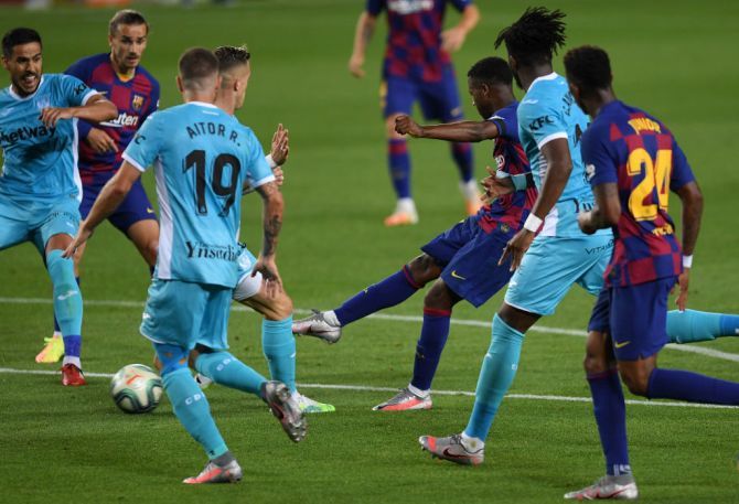 Barcelona's Anssumane Fati scores the opening goal against CD Leganes