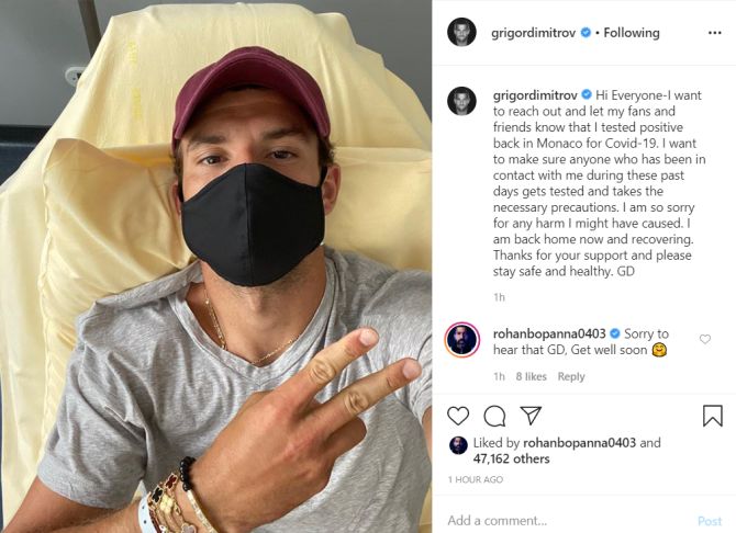 Grigor Dimitrov's message on his Instagram page.