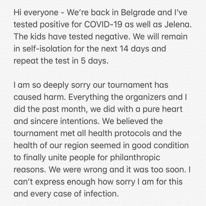 Novak Djokovic's latest statement