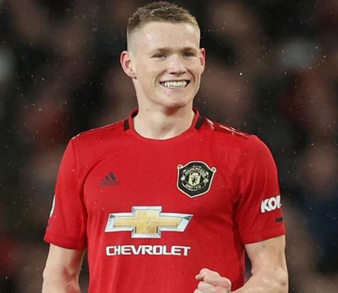 Manchester United's Scott McTominay celebrates scoring for Manchester United in added time.