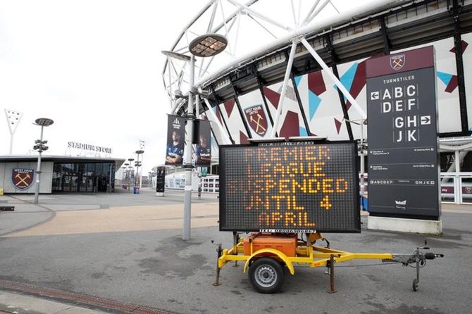 A general view outside the London Stadium as the Premier League is suspended due to the number of coronavirus cases growing around the world.