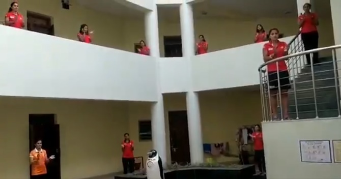 India's women's hockey team players applaud the COVID-19 warriors from their training centre in Bengaluru