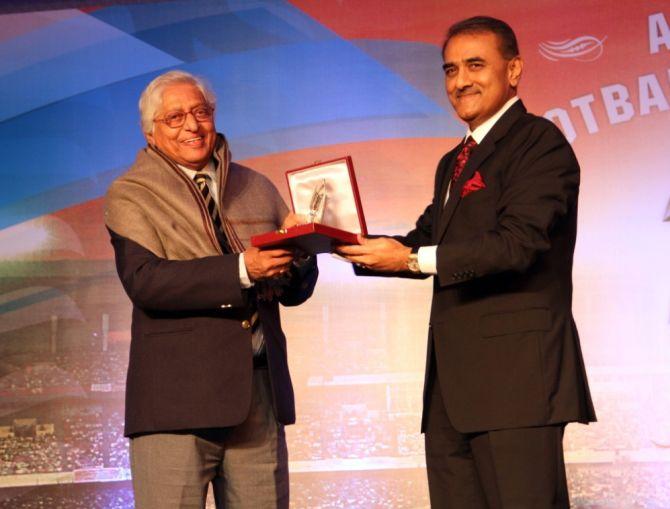 Chuni Goswami with AIFF chief Praful Patel