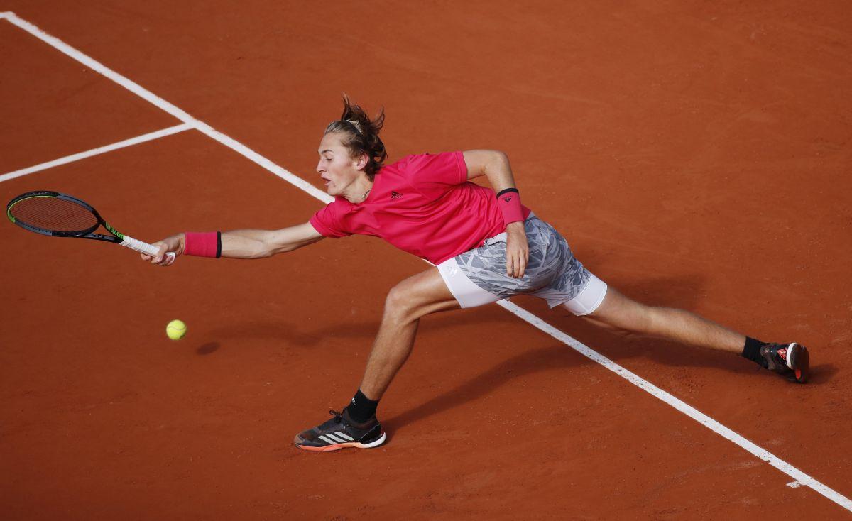 USA's Sebastian Korda in action during his match against Spain's Rafael Nadal 