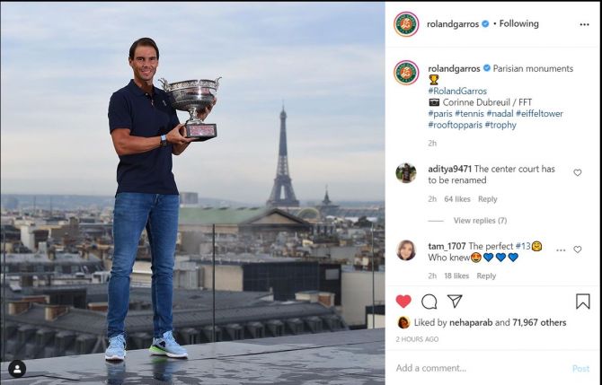 Rafael Nadal with the French Open trophy in Paris