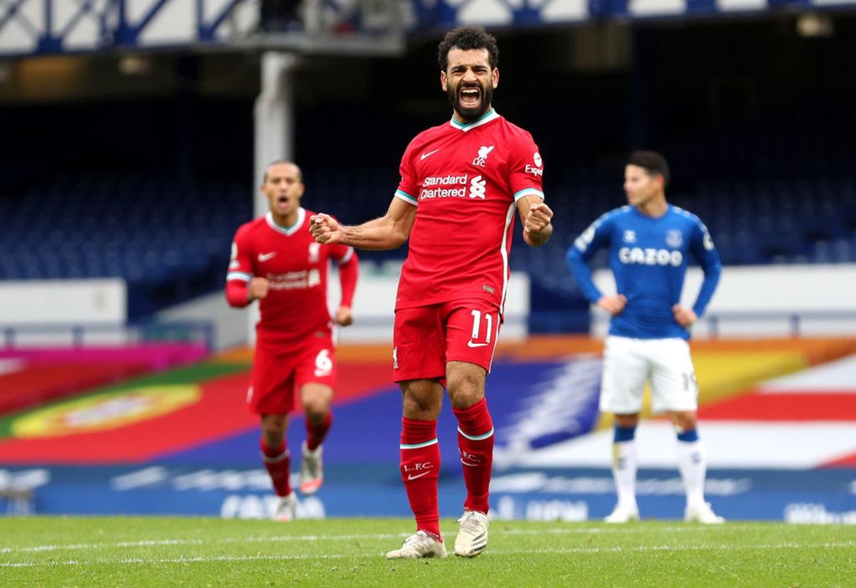 Mohamed Salah celebrates after scoring Liverpool's second goal