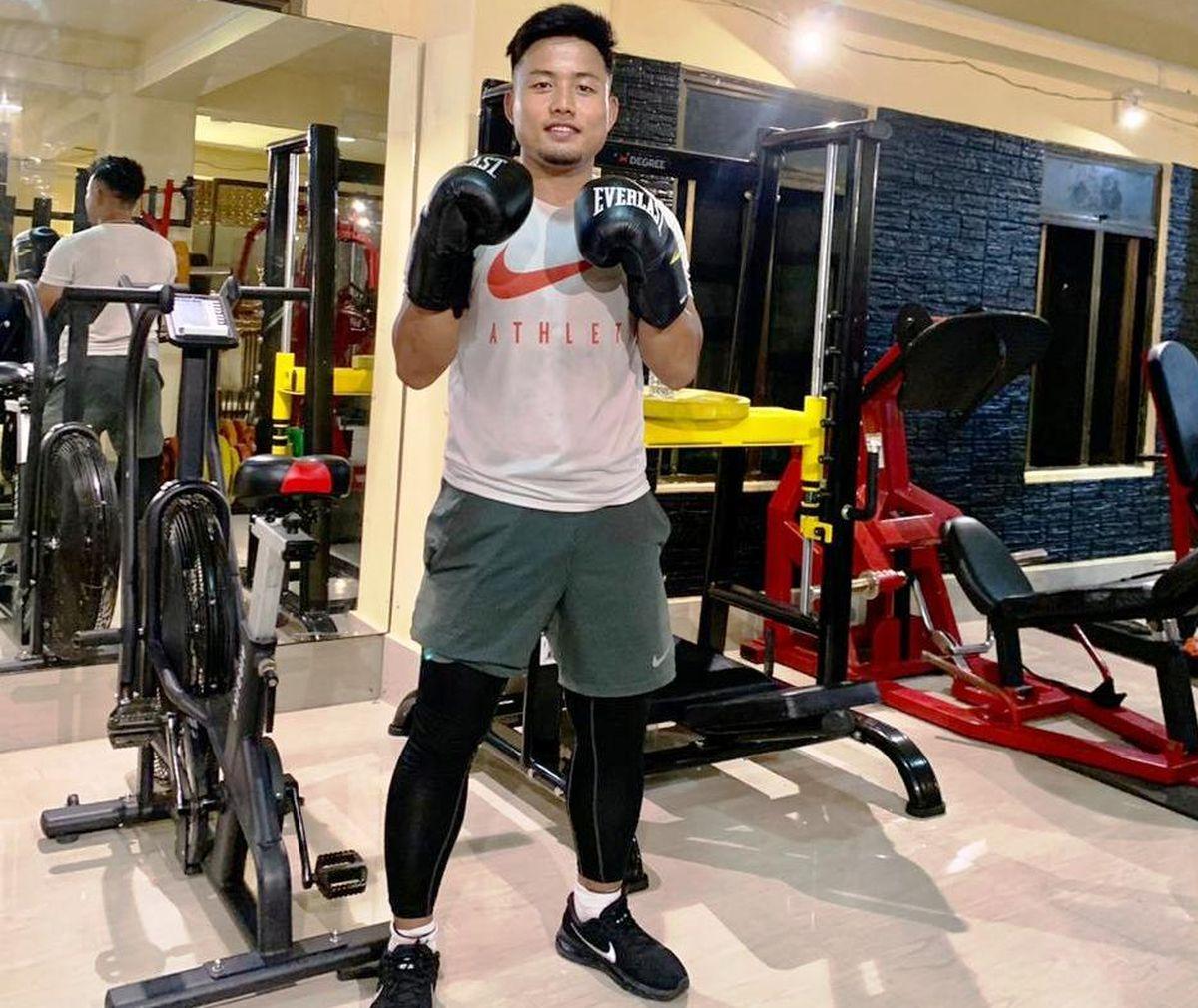 India footballer Jeje Lalpekhlua at a boxing training ring in Aizawl