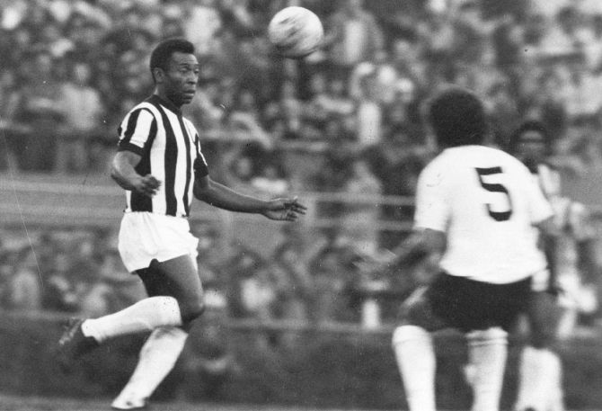 Brazilian footballer Pele in action on January 1, 1974