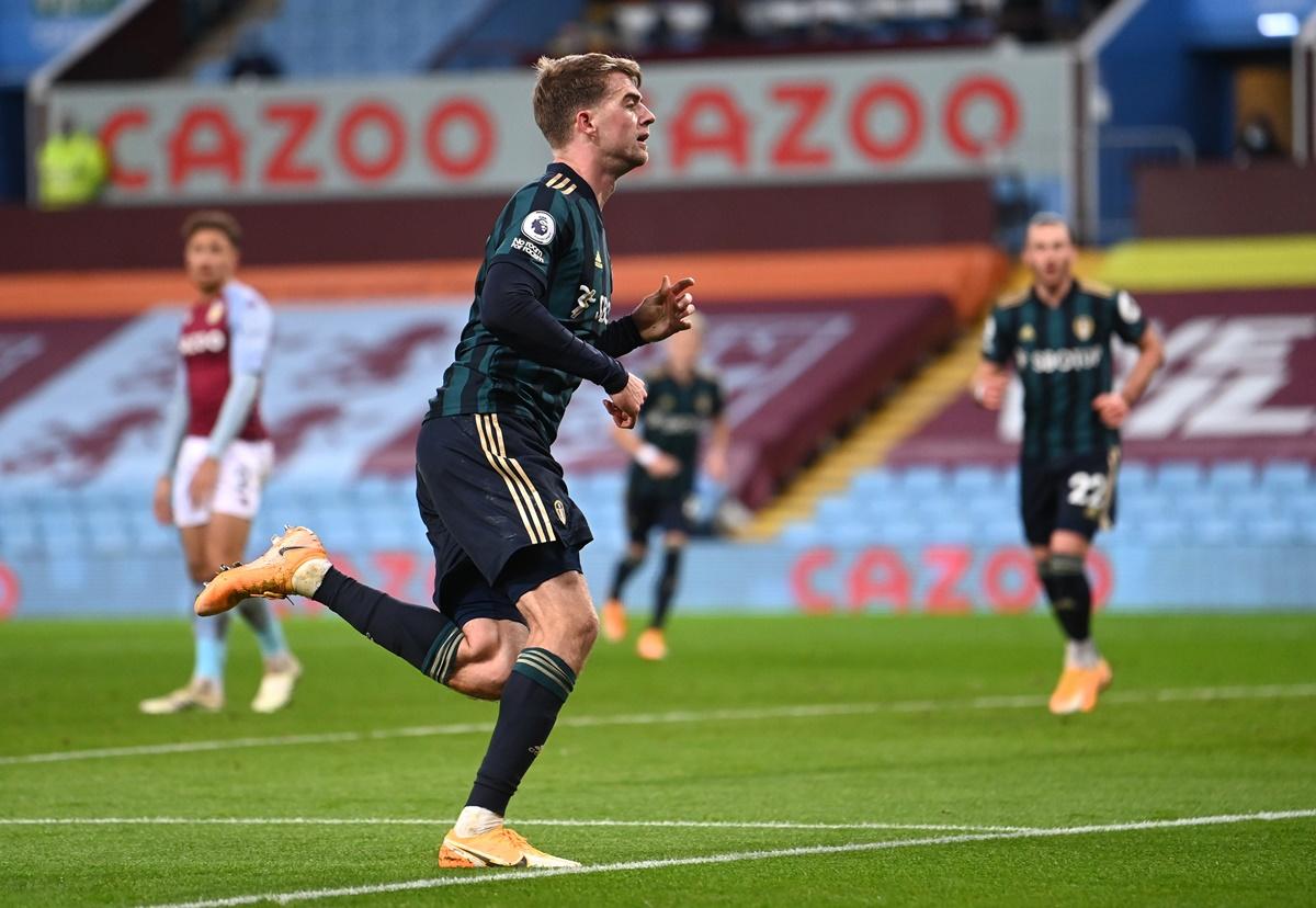 Patrick Bamford celebrates scoring Leeds United's third goal to complete his hat-trick