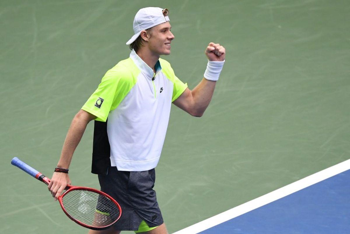 Canada's Denis Shapovalov celebrates after match point against USA's Sebastian Korda