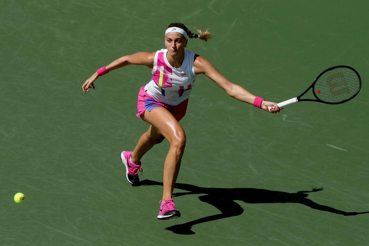 Czech Republic's Petra Kvitova returns a shot to Czech Republic's Maria Bouzkova