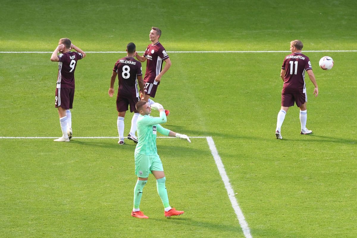 Leicester City's Jamie Vardy celebrates after scoring the second goal as West Bromwich Albion keeper Sam Johnstone reacts during their match at The Hawthorns in West Bromwich, England