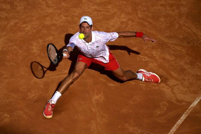 Serbia's Novak Djokovic in action during his third round match against compatriot Filip Krajinovic at the ATP Masters 1000 Italian Open at Foro Italico, Rome, on Friday