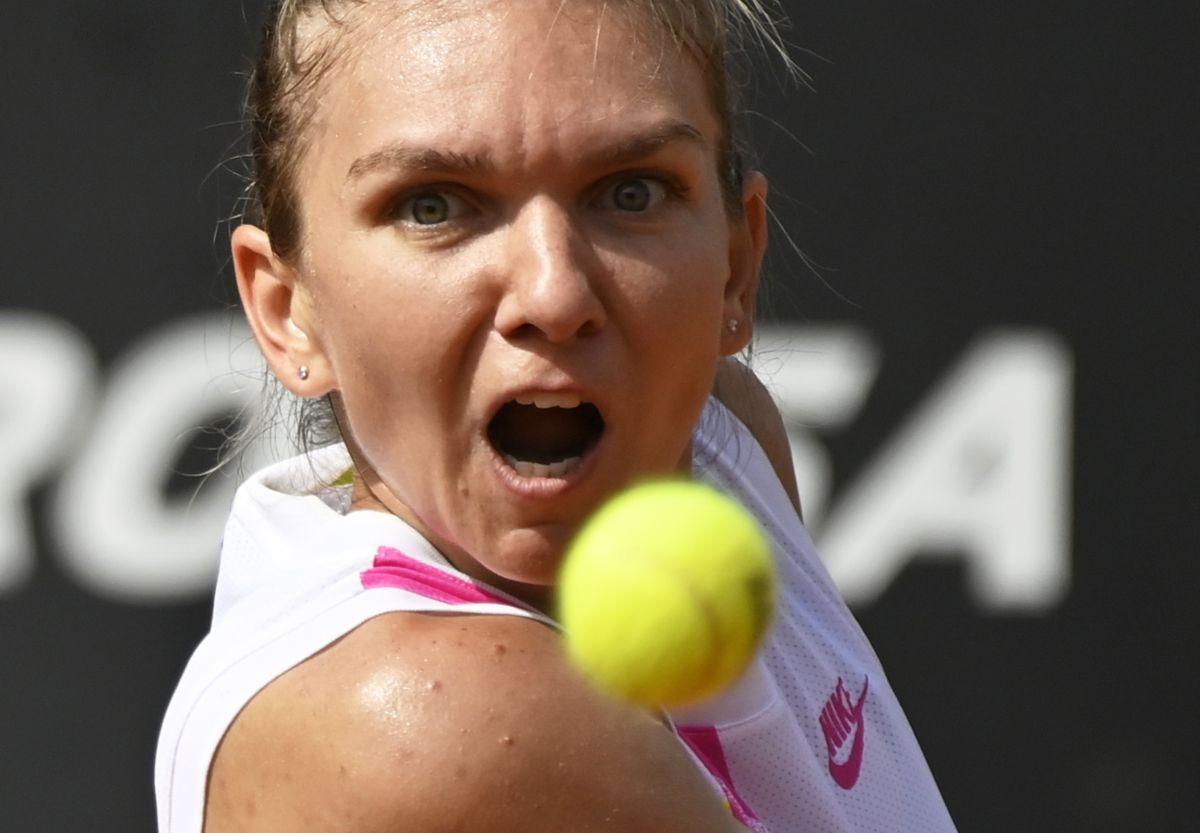 Romania's Simona Halep in action during her semi-final match against Spain's Garbine Muguruza at the Italian Open on Sunday