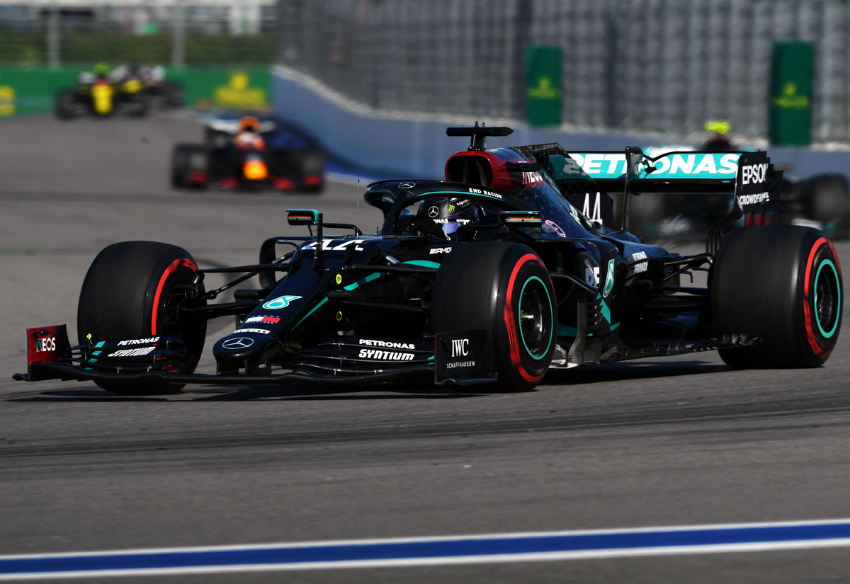 Lewis Hamilton on track during the Grand Prix of Russia.