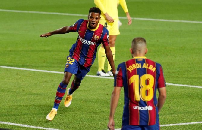 Ansu Fati scored twice in Barcelona's big win over Villareal on Sunday