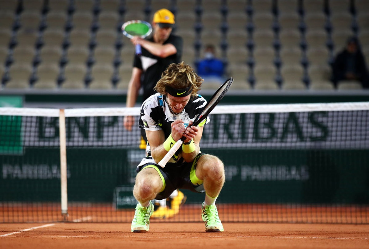 Russia's Andrey Rublev celebrates after defeating Sam Querrey of the United States