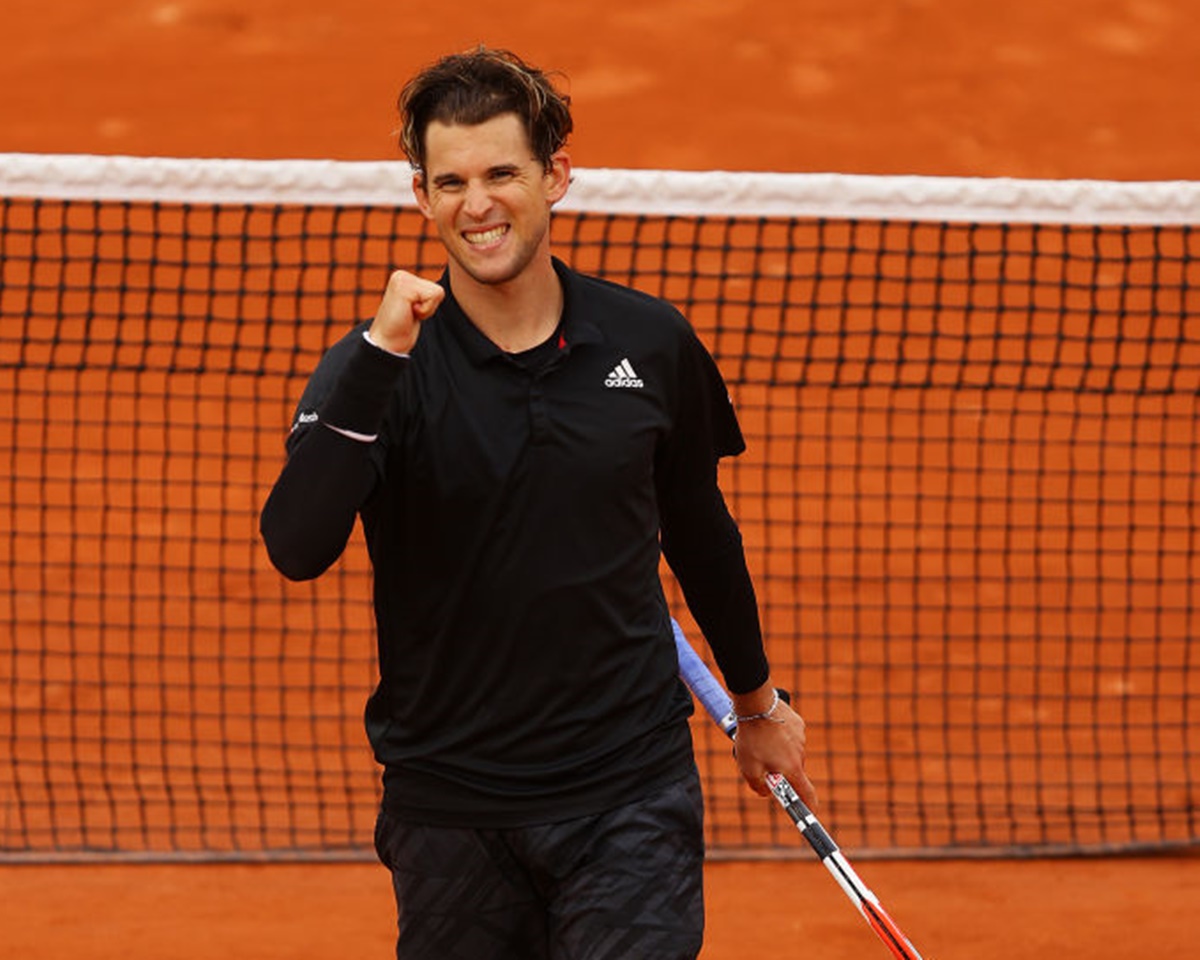 Austria's Dominic Thiem celebrates victory over Jack Sock of The United States.