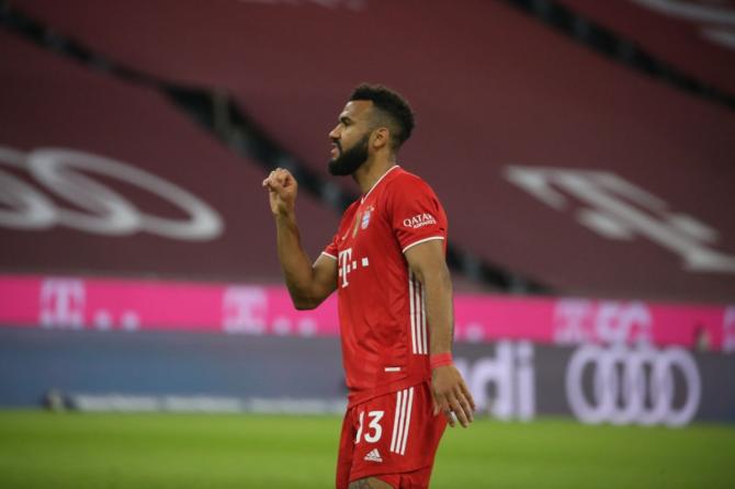 Eric-Maxim Choupo-Moting celebrates on netting Bayern's opening goal. 