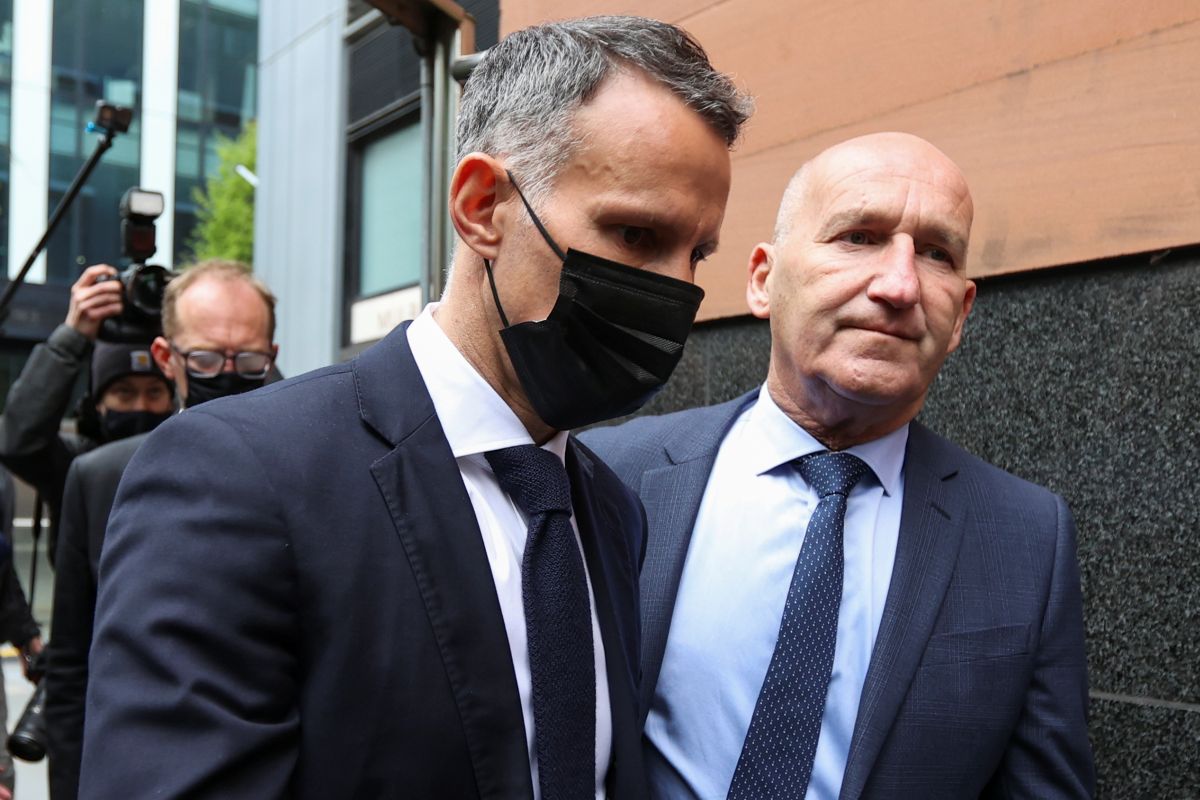 Former Manchester United footballer Ryan Giggs arrives at Manchester and Salford Magistrates Court in Manchester, Britain, in April 2021 for a trial where he pleaded not guilty to charges of assaulting his ex-girlfriend and her sister.