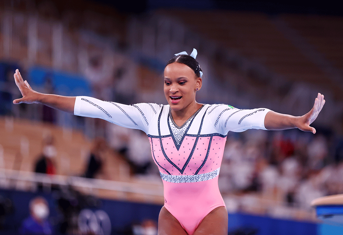 Rebeca Andrade of Brazil in action during the Women's Vault final on Sunday 