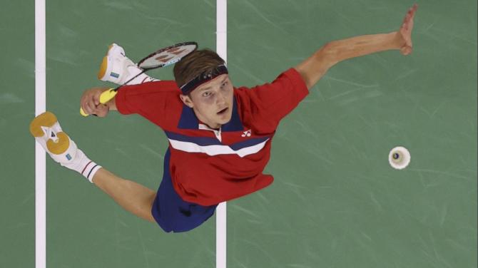 Denmark's Viktor Axelsen in action against Guatemala's Kevin Cordon during the Olympics men's singles badminton semi-final