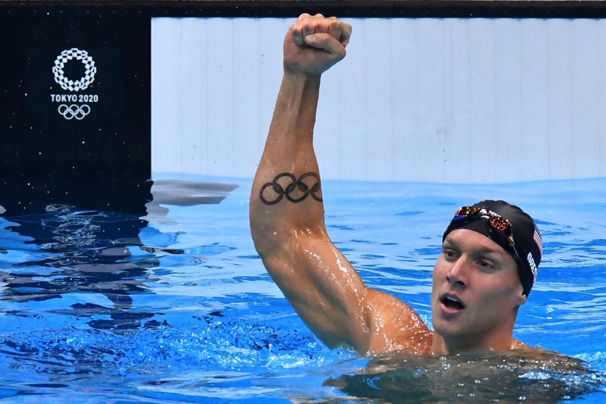 Caeleb Dressel of the United States reacts after winning the men's 50m Freestyle final, at Tokyo Aquatics Centre, on Sunday.