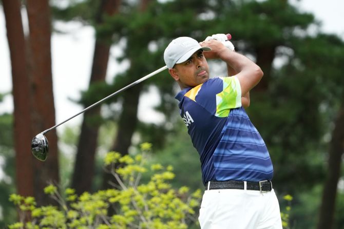 India's  Anirban Lahiri in action during the Olympics men's individual stroke play golf