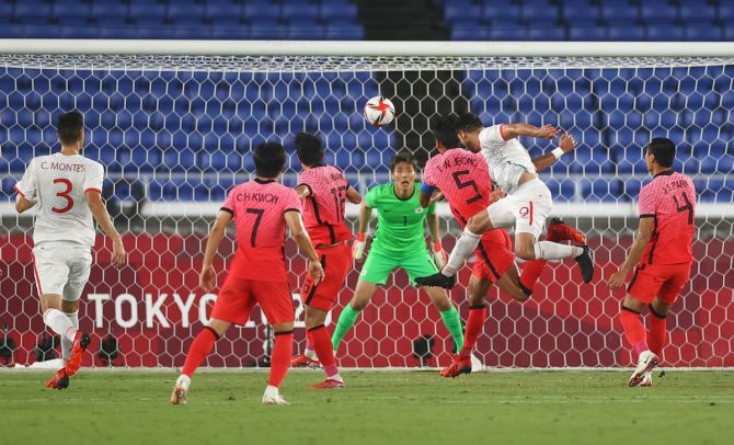 Henry Martin scores Mexico's goal against South Korea.