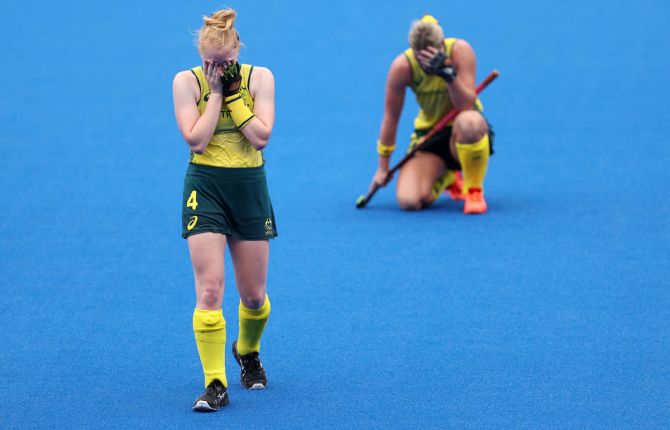 Australia's Amy Rose Lawton and Mariah Williams react after the defeat