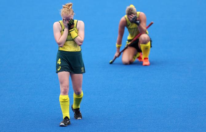 Australia's Amy Rose Lawton and Mariah Williams react after the defeat